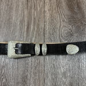 BB Simon Black Leather Belt Bling Rhinestone Buckle XXL 546 K 45